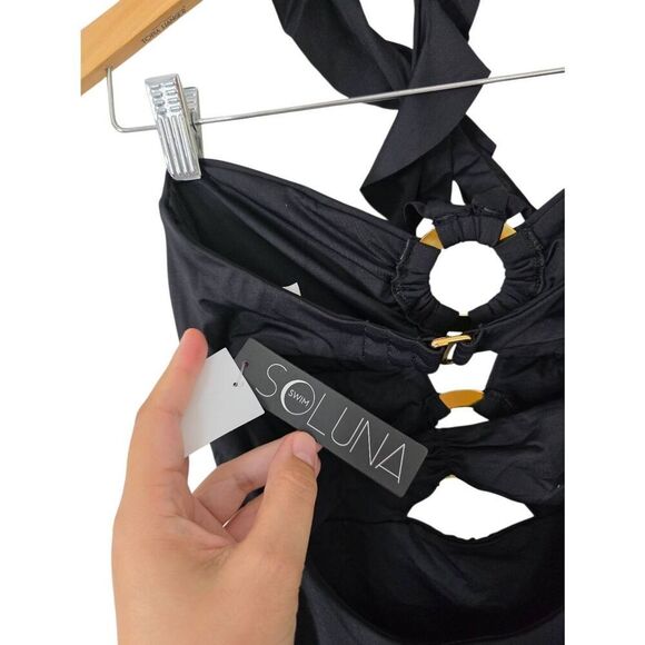 Soluna One-Piece Swimsuit Size Small Black Ruffle Strappy NWT - Picture 10 of 10